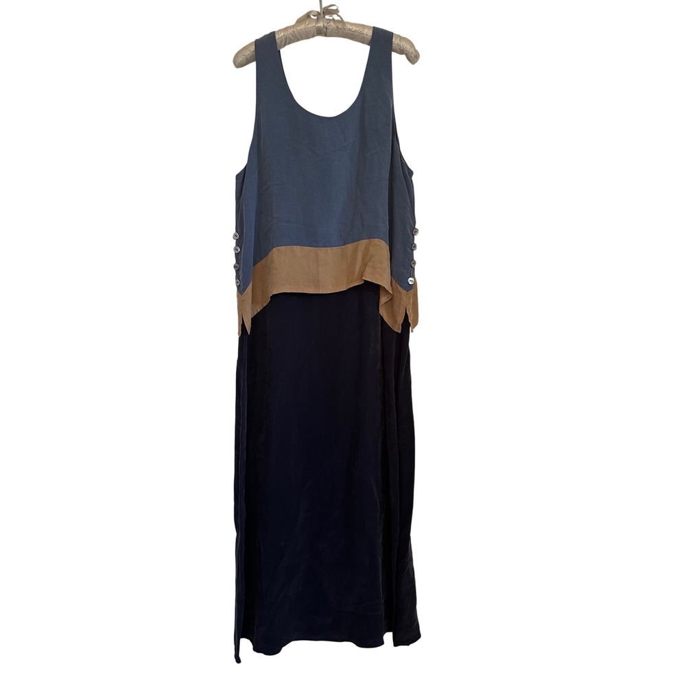 Nina Piccalino 90s Vintage Colorblock Maxi Blue Dress Women's Sz 8 Lagenlook USA